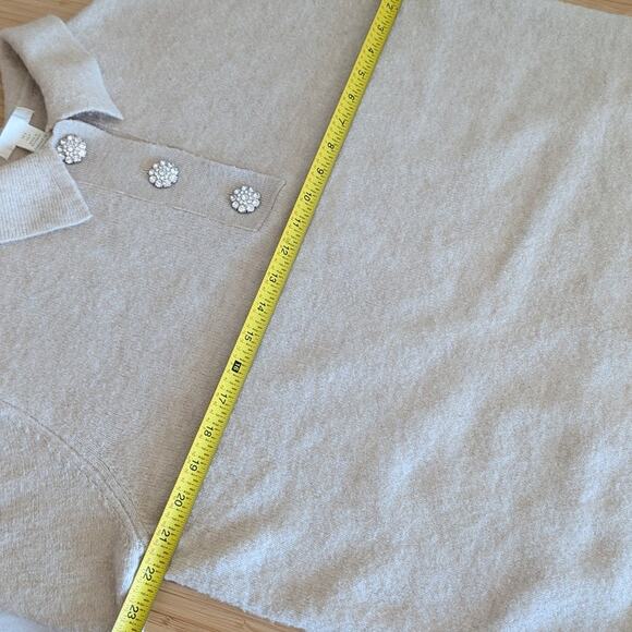 H&M Beige Wool Blend Rhinestone Flower Buttons Short Sleeve Sweater, size S - Picture 6 of 8